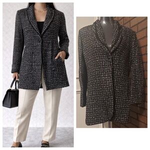 Black White Tweed Long Blazer M L Old Money Quiet Luxury